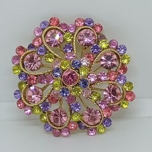 * vintage fruit salad rhinestones flower pin brooch
